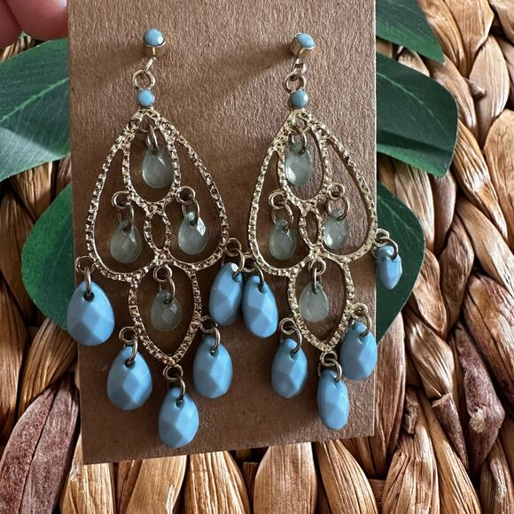 BOGO FREE CHANDELIER BLUE BEAD EARRINGS - Picture 1 of 5